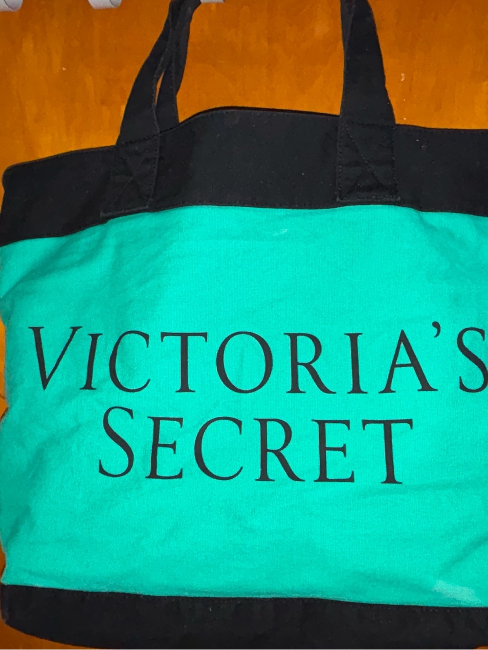 Vintage Victoria's Secret Teal and Black Canvas Tote